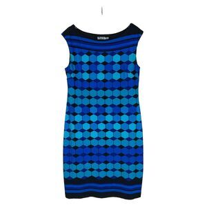 Eliza J Women's Sheath Dress Size 8 Blue Sleeveless Pullover Geometric Pattern